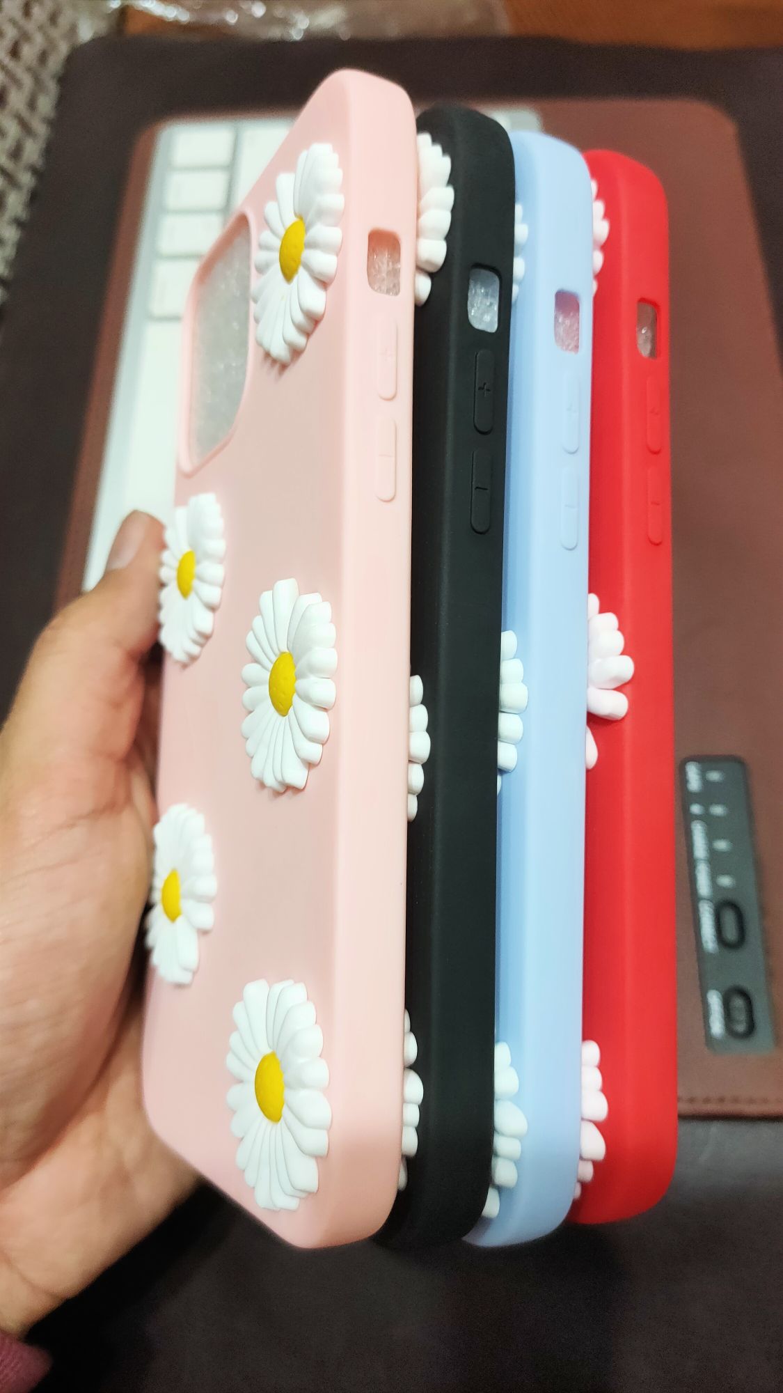 iPhone 13 Pro Max Liquid Silicone 3D Flowers Fancy Back Cover