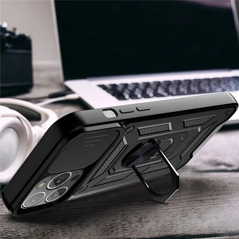 iPhone 12 Pro Max 6.7 Shockproof Case Hybrid Magnetic Ring Camera Shutter Case