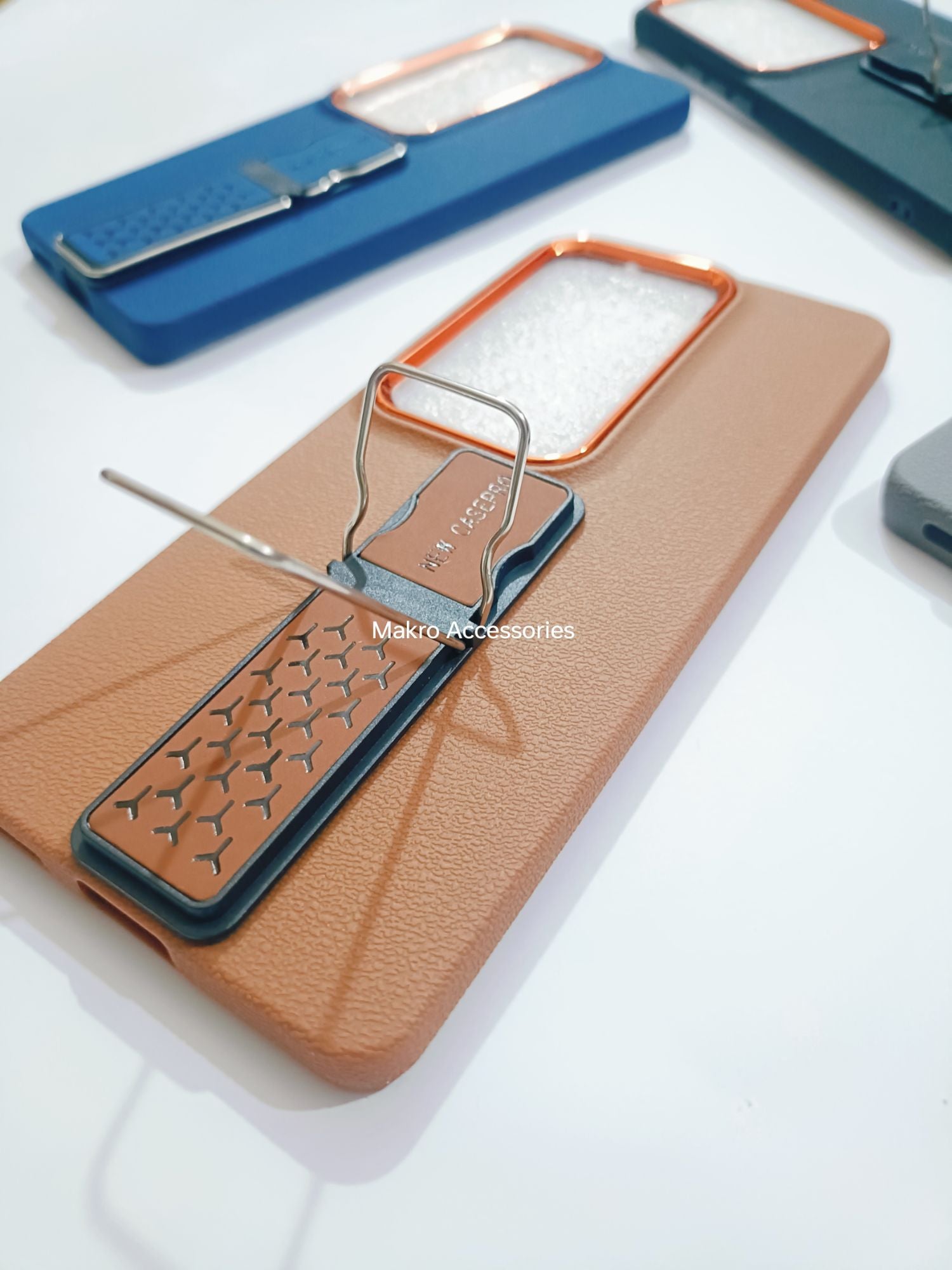 Vivo V40E Soft Silicone Leather Tecture Design Kickstand Back cover