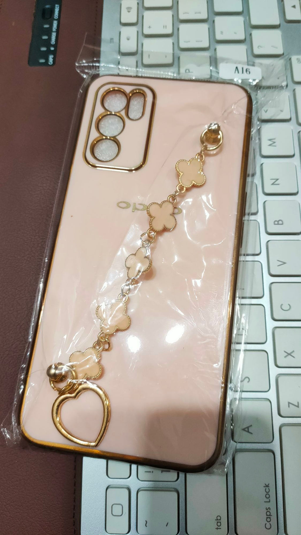 Oppo A16 Premium Quality Fancy Metal Chain Soft Silicone Back Cover