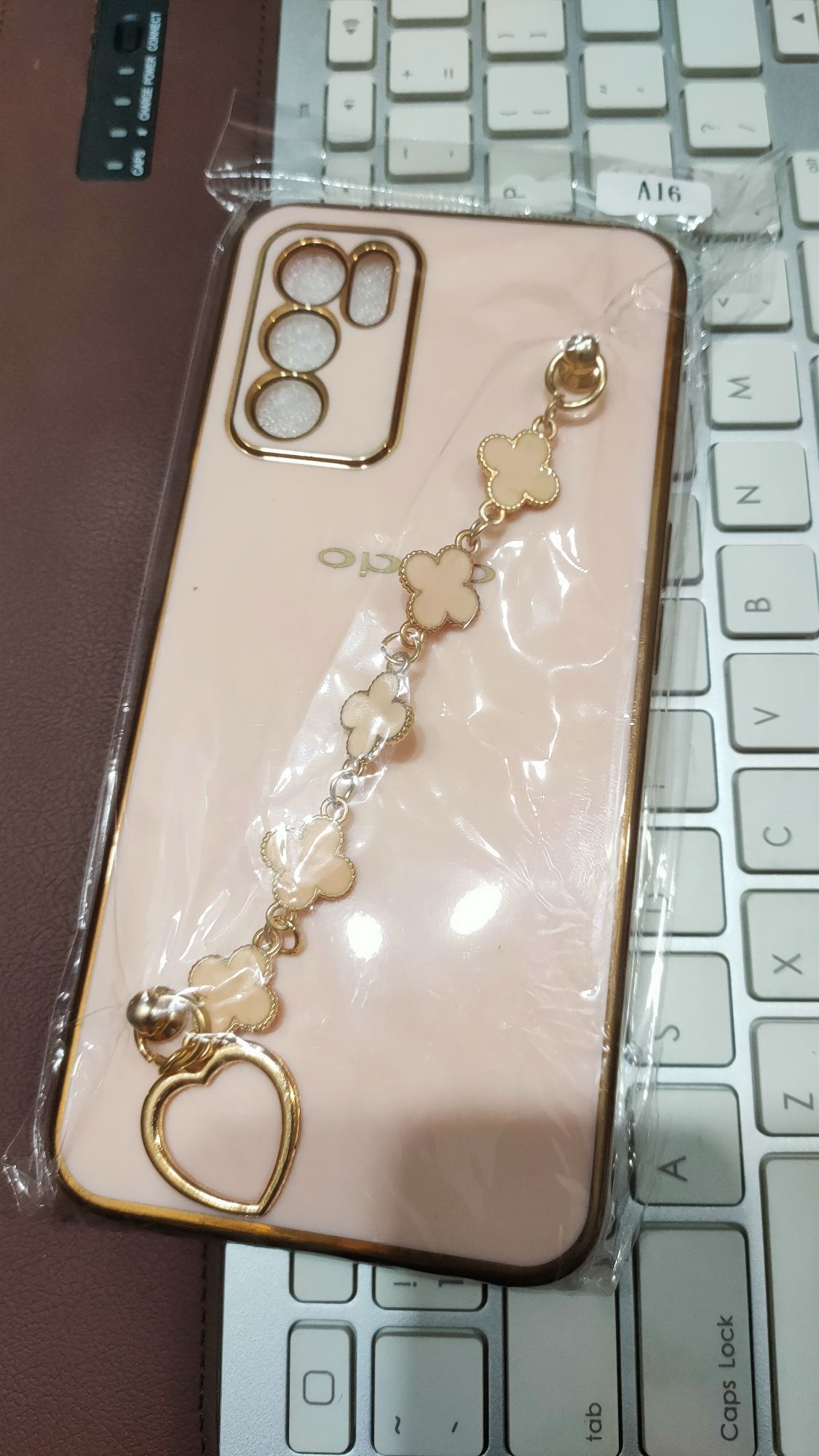 Oppo A16 Premium Quality Fancy Metal Chain Soft Silicone Back Cover