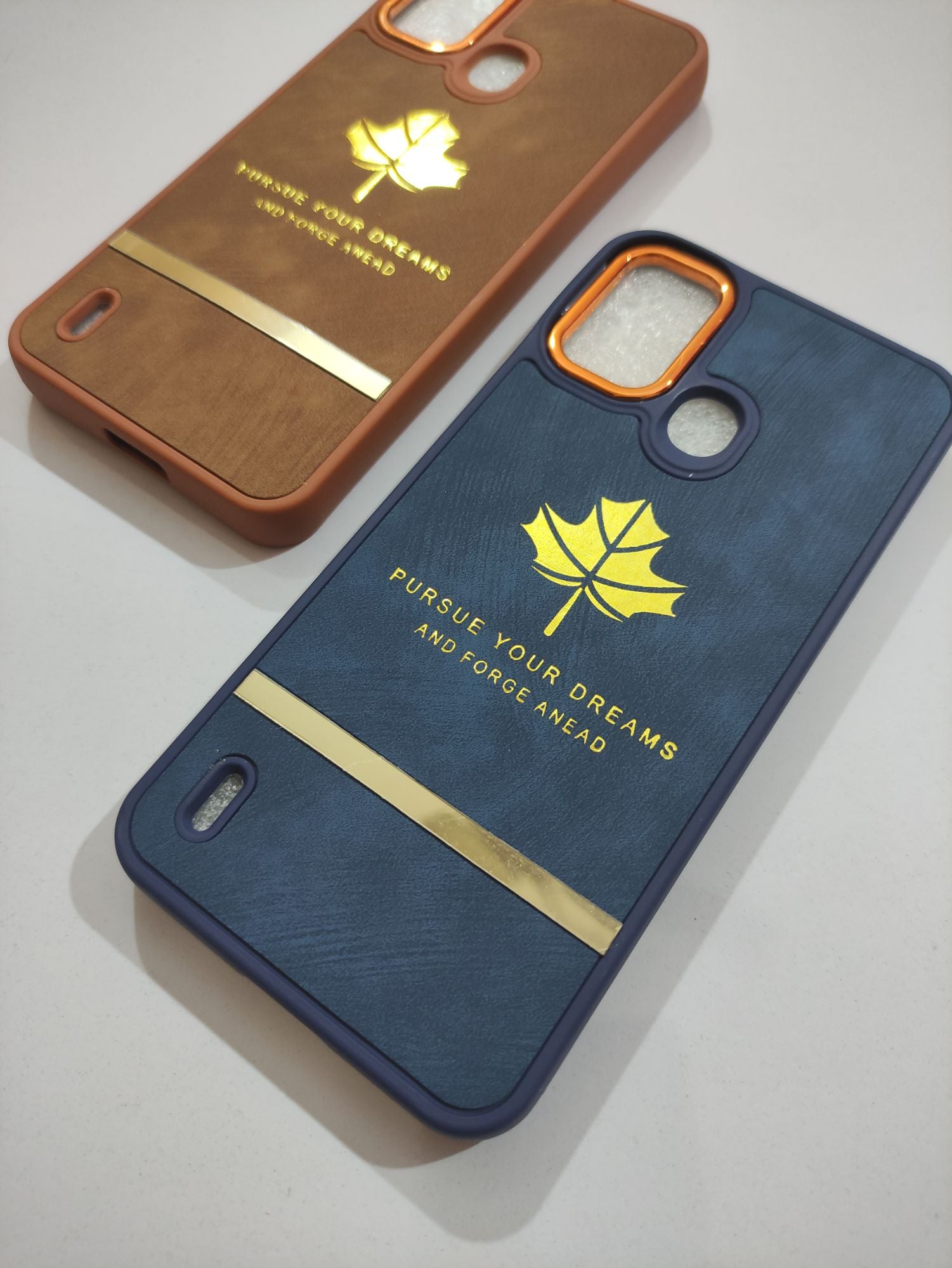 Itel A48 Soft Silicone PU leather Golden Stripe Back Cover