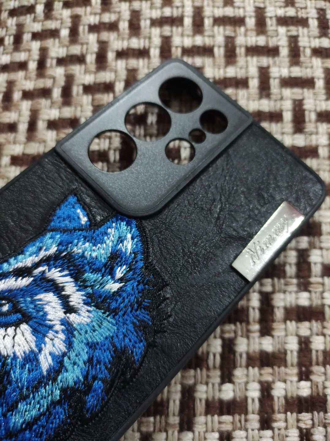 Samsung Galaxy S21 Ultra Nimmy Embroidery Wolf Leather Back Cover