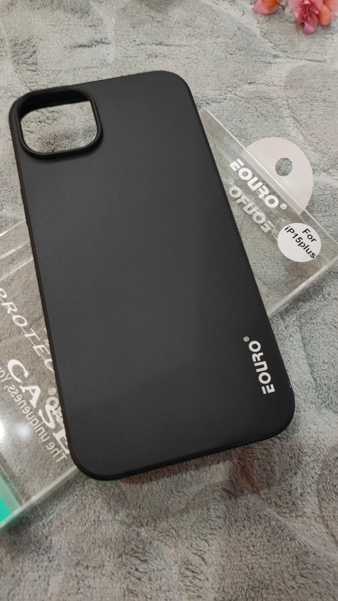 EOURO iPhone 15 Plus Max Matte Black Camera Protection Silicone Case