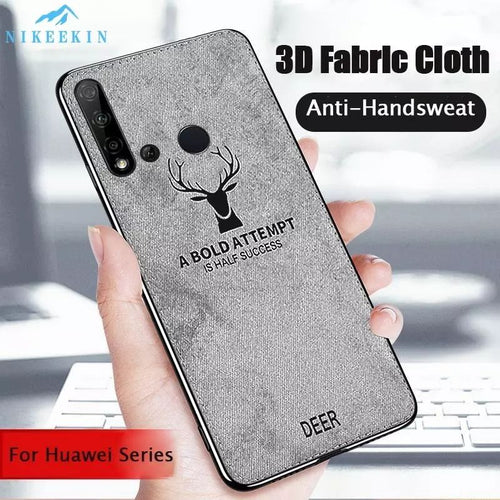 Huawei Y9 Prime 2019 Cover (Pop-up Camera) Premium Fabric Clothe Leather Pattern Case