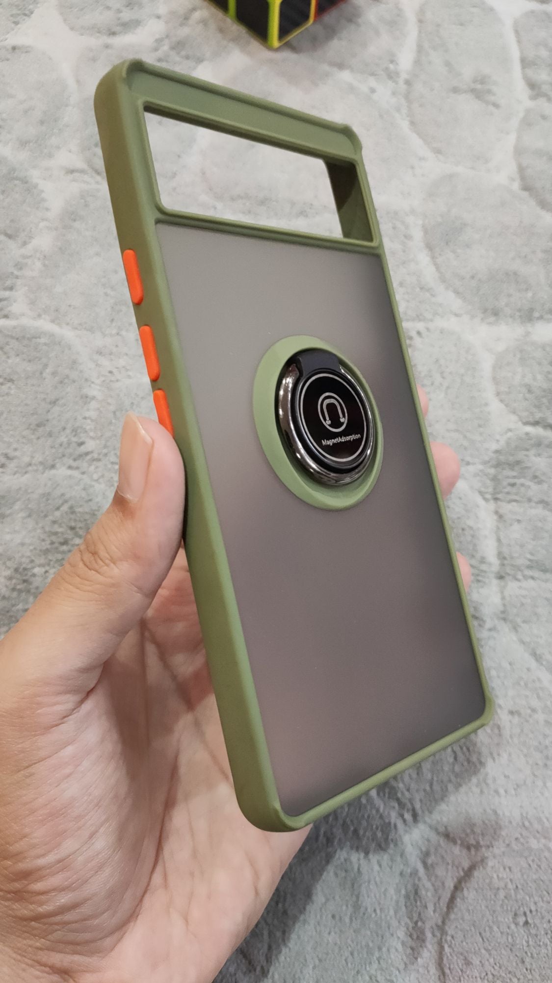 Google Pixel 6 Pro Shockproof Color Buttons Magnetic Ring Holder Back Case
