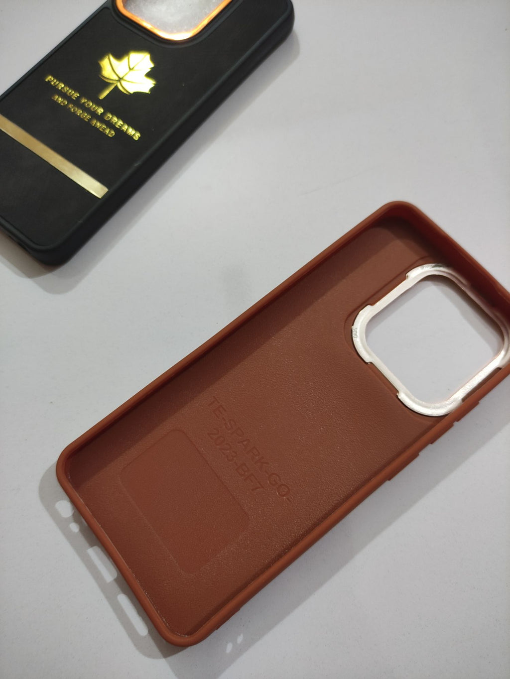 Tecno Spark Go 2023 Soft Silicone PU Leather Golden Stripe Design Back Cover