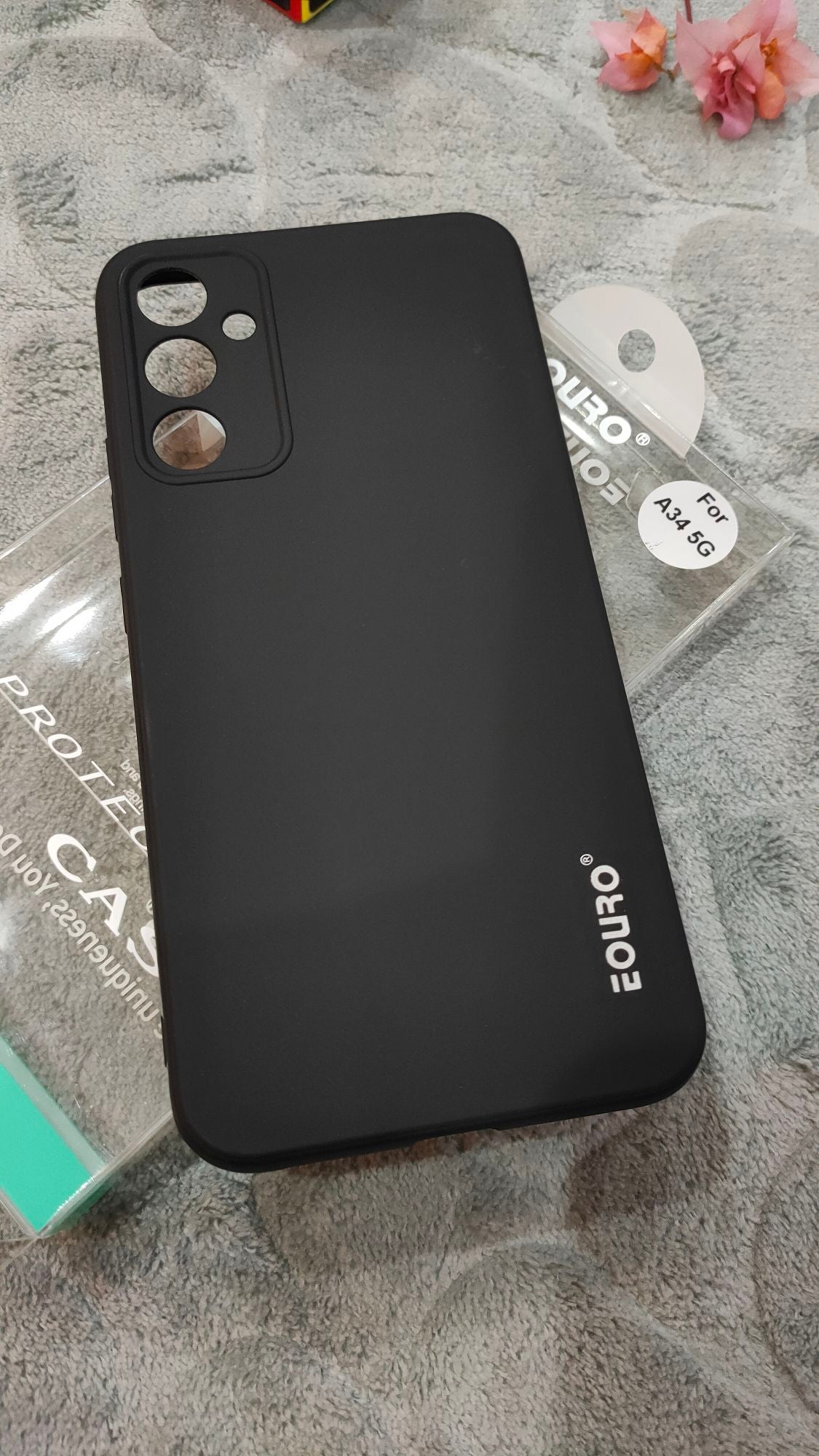 EOURO Samsung A34 5G Matte Black Camera Protection Silicone Case
