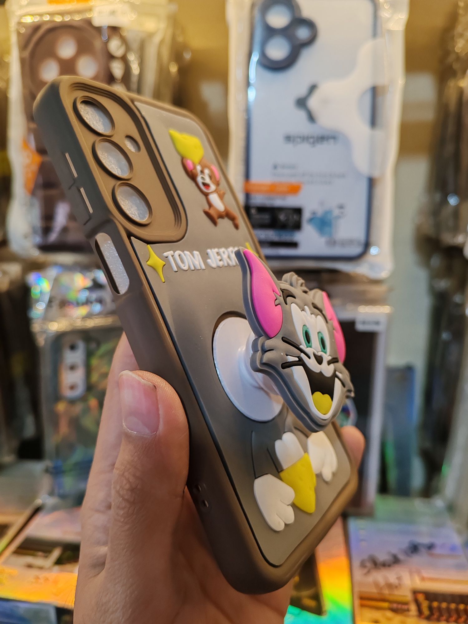 Samsung A16 Tom & Jerry 3D Cartoon Pop Socket Silicone Mobile Cover | Shockproof Soft Back Case | Cute Phone Cover