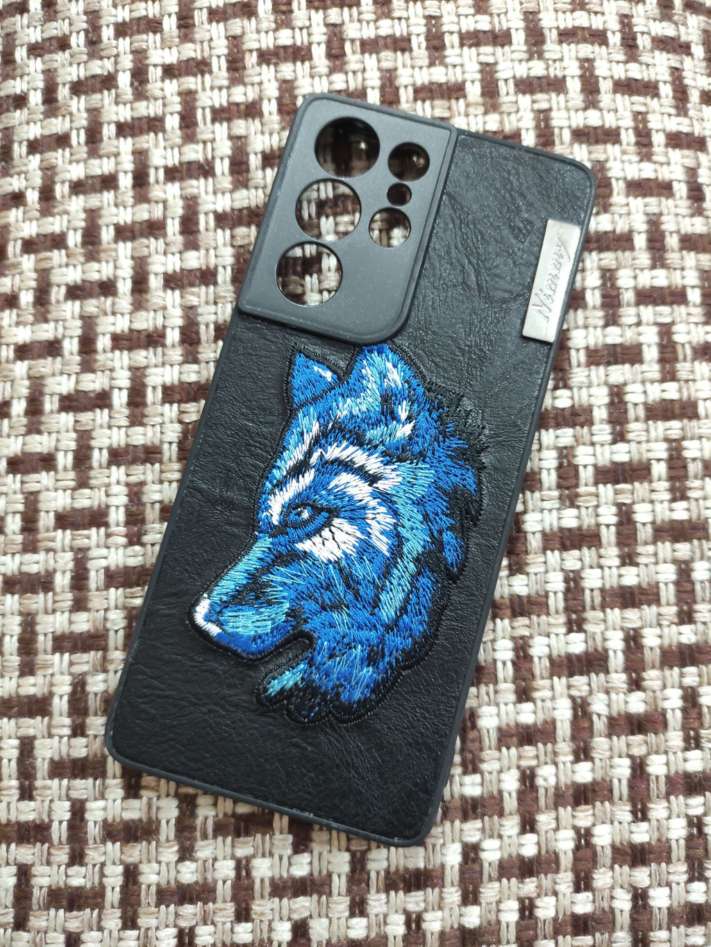 Samsung Galaxy S21 Ultra Nimmy Embroidery Wolf Leather Back Cover