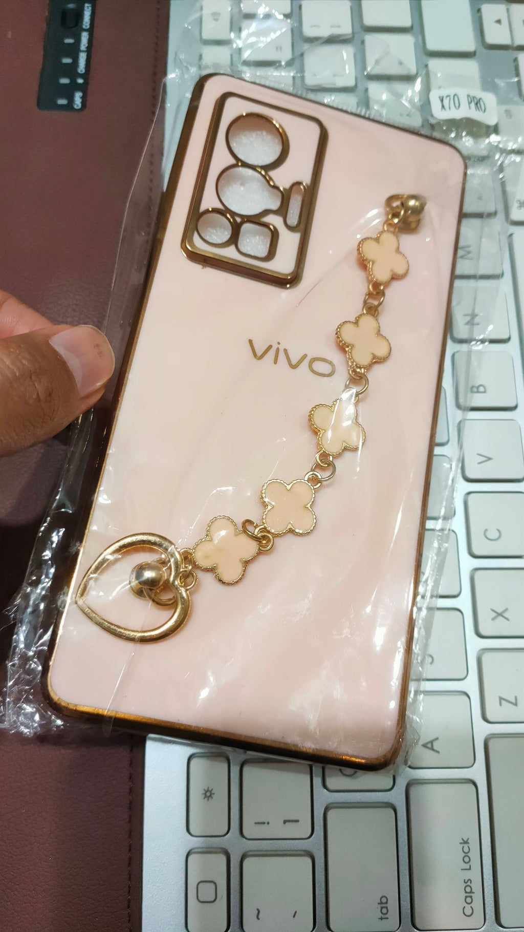 Vivo_X70 Pro Premium Quality Fancy Metal Chain Soft Silicone Back Cover
