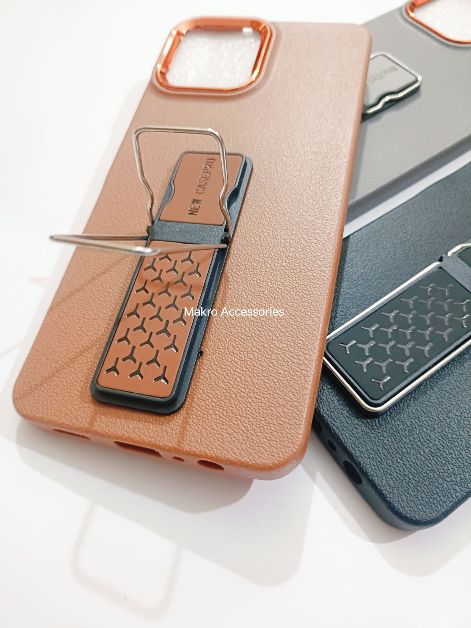 Samsung Galaxy A06 Soft Silicone Leather Tecture Design Kickstand Back cover