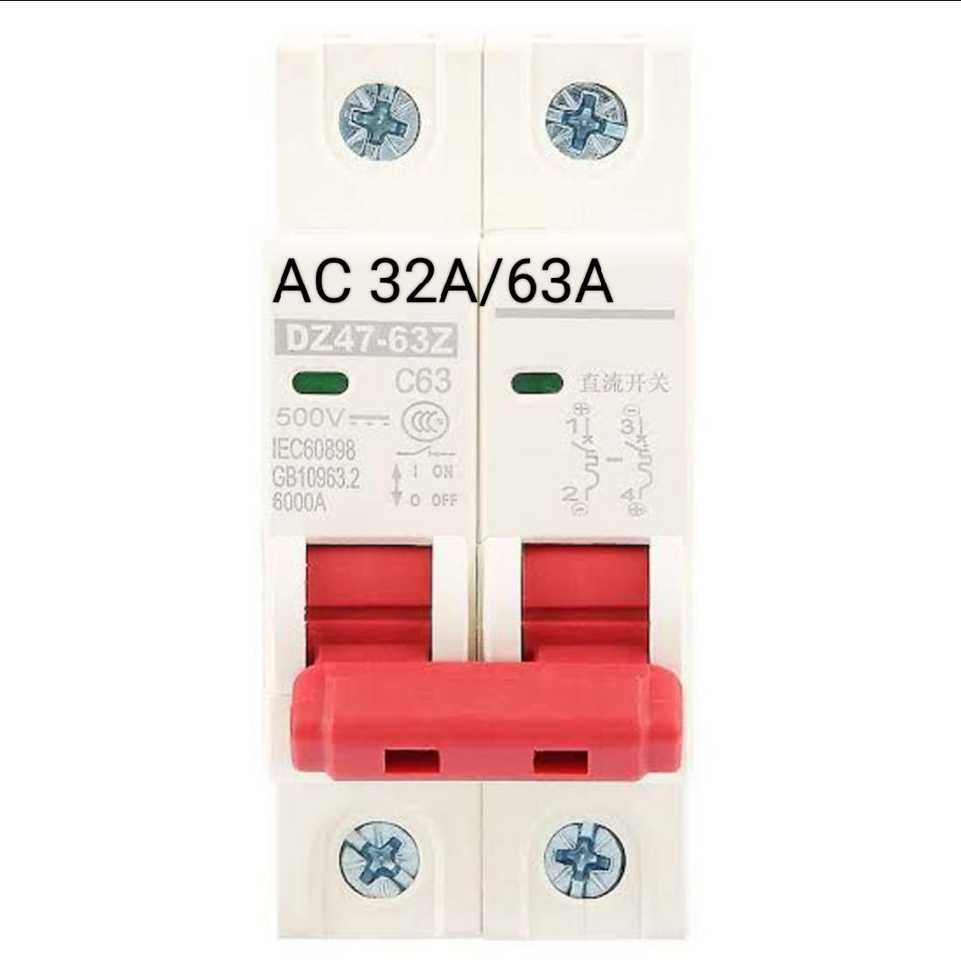 Safety Circuit Breaker double Pole Automatic 1Pcs AC 32A/63A