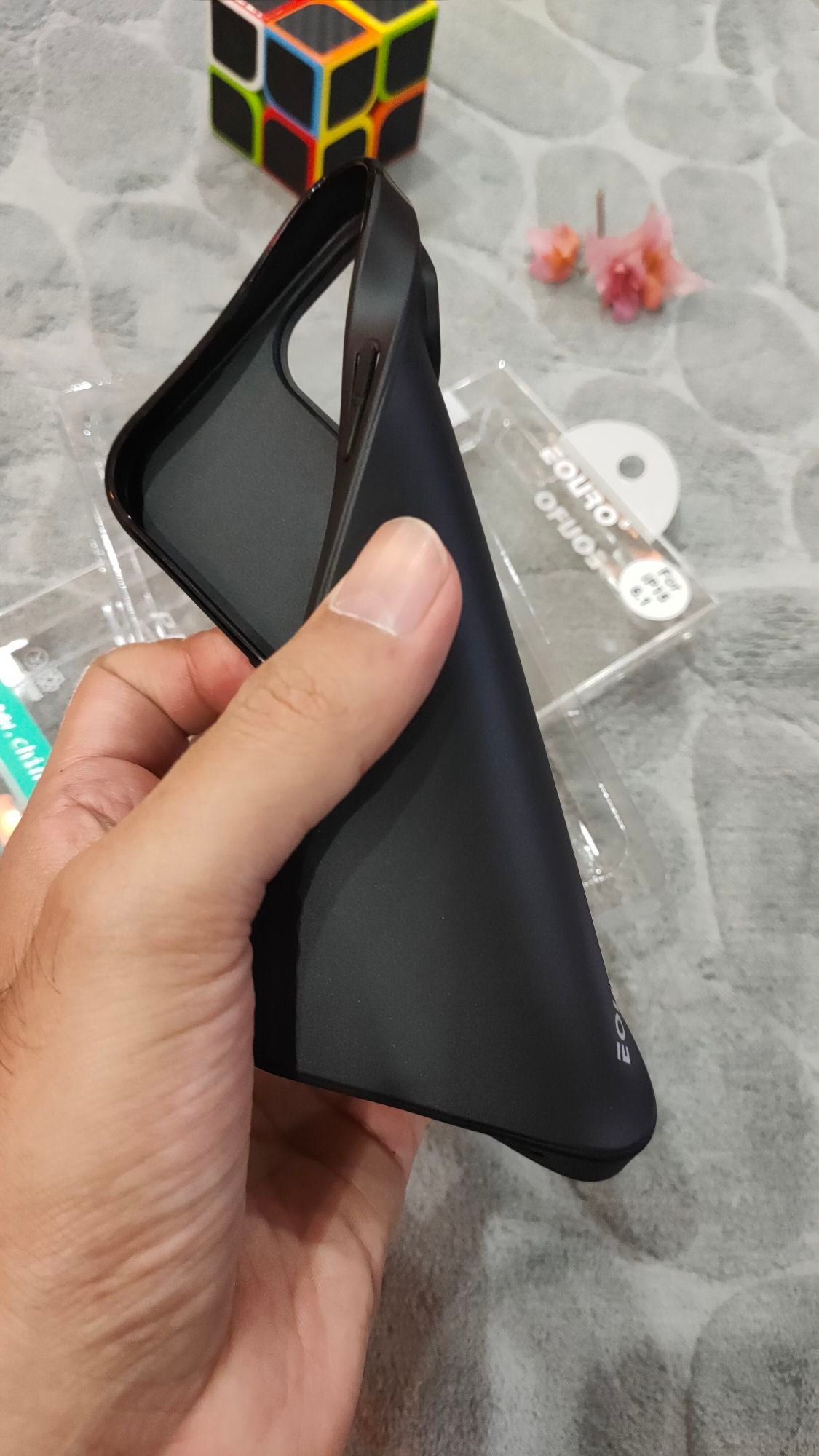 EOURO iPhone 15 6.1 Matte Black Camera Protection Silicone Case