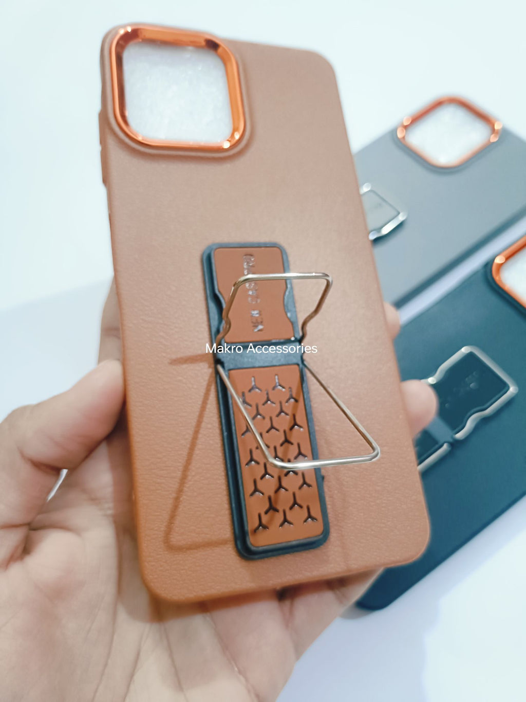 Samsung Galaxy A06 Soft Silicone Leather Tecture Design Kickstand Back cover