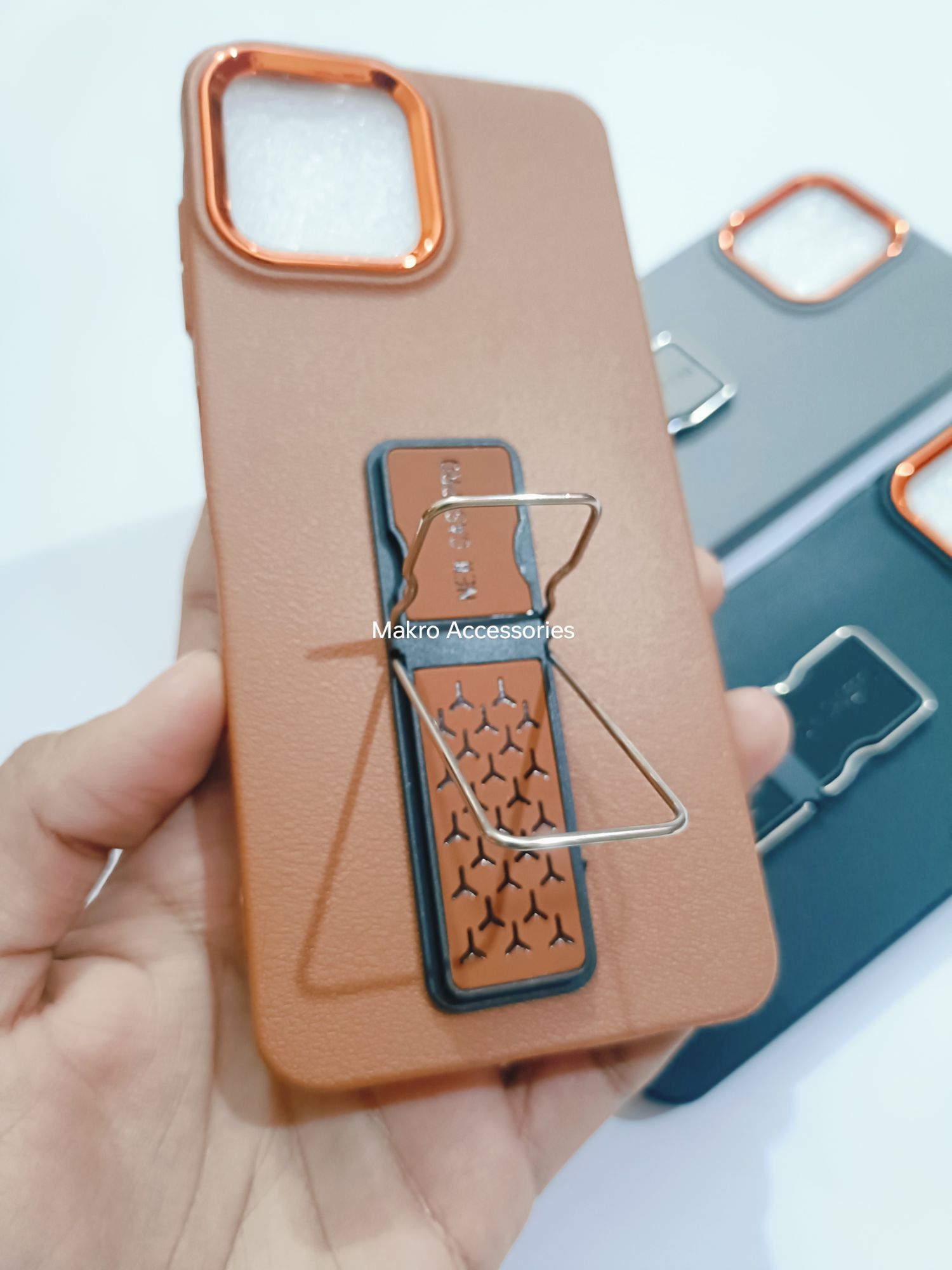 Samsung Galaxy A06 Soft Silicone Leather Tecture Design Kickstand Back cover