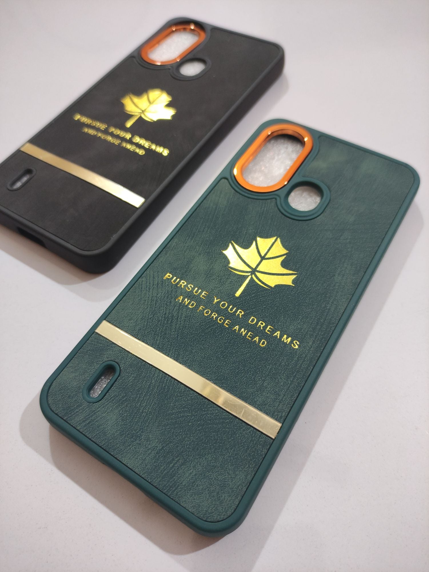 Itel A49 Soft Silicone PU Leather Golden Strip Design Back Cover