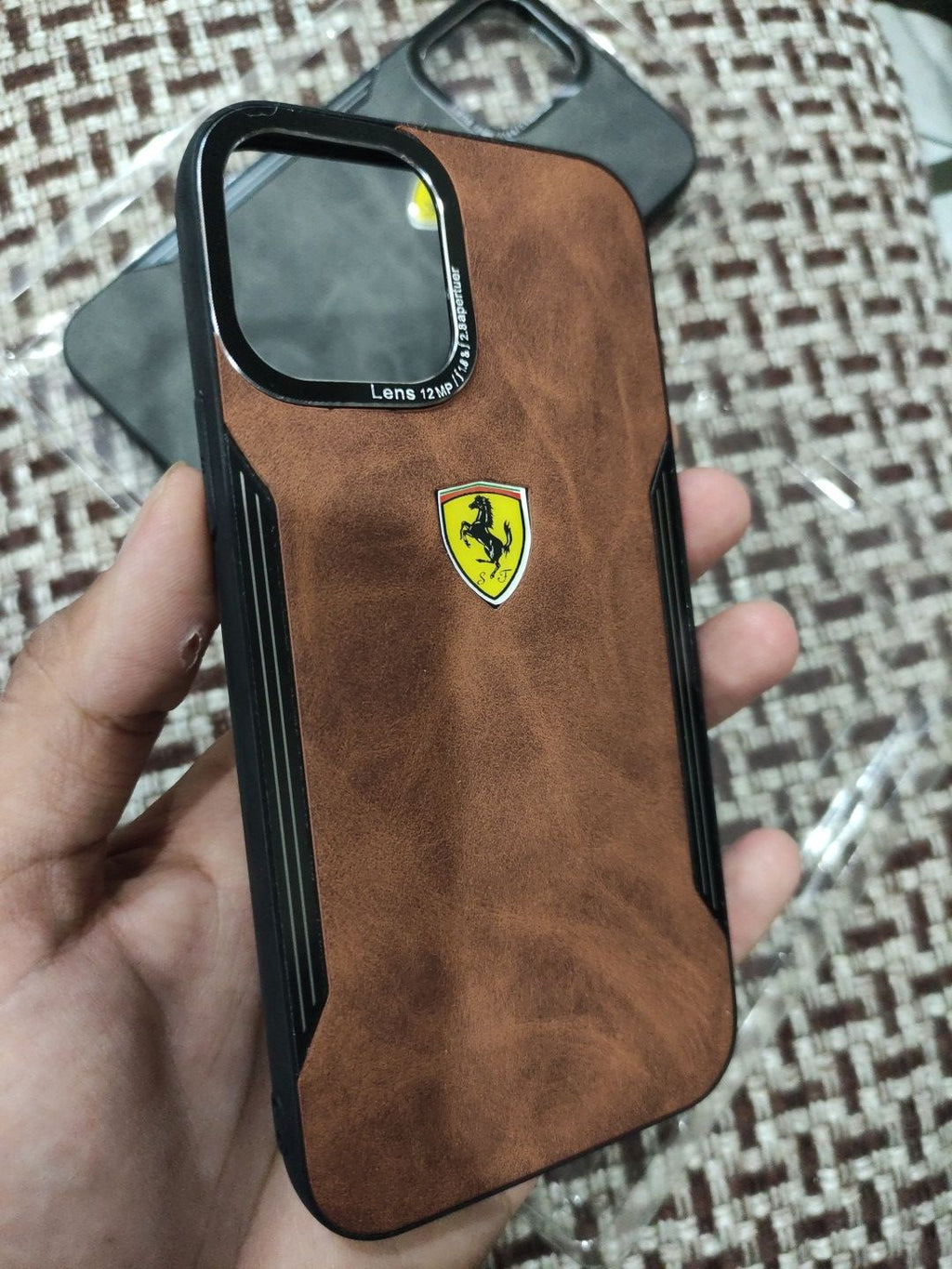 iPhone 12/12 Pro 6.1" Premium Quality Leather Texture Ferrari Back Cover