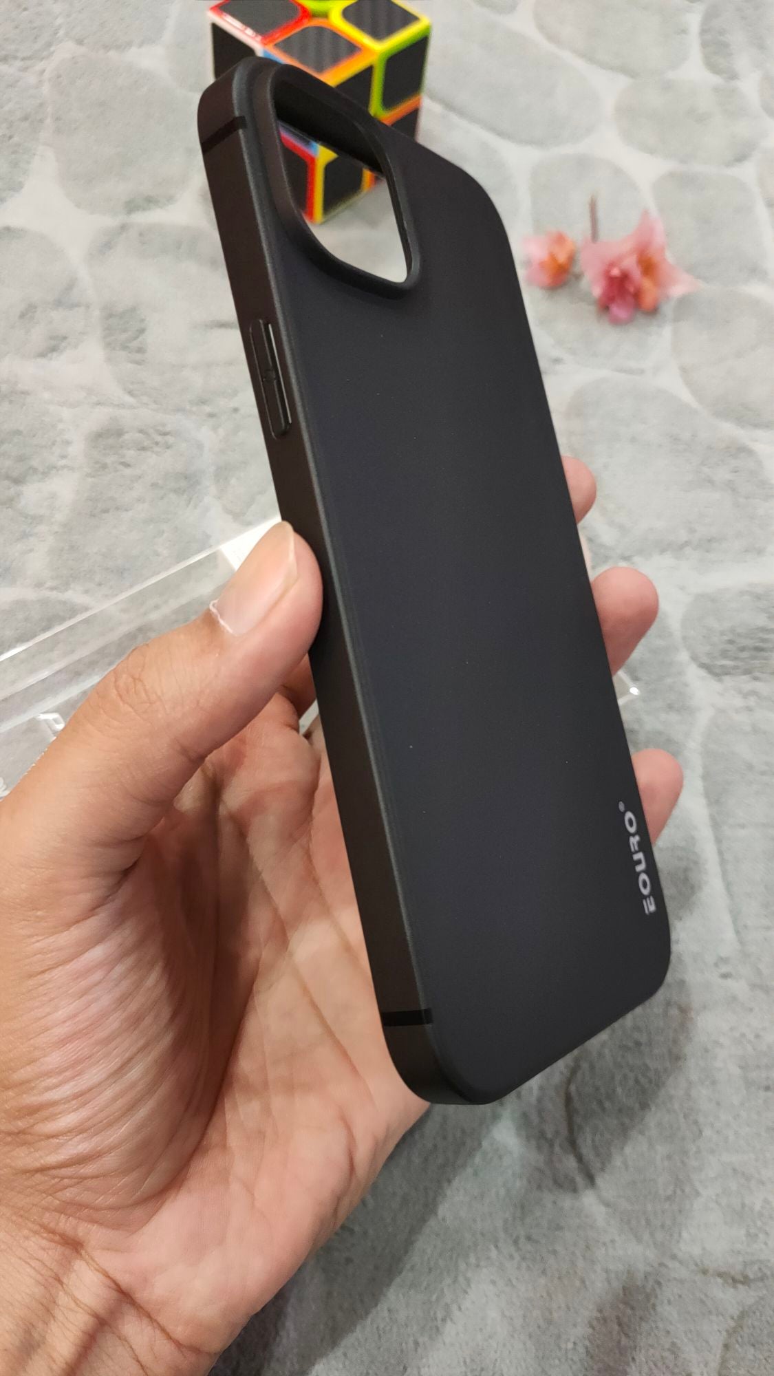 EOURO iPhone 15 Plus Max Matte Black Camera Protection Silicone Case