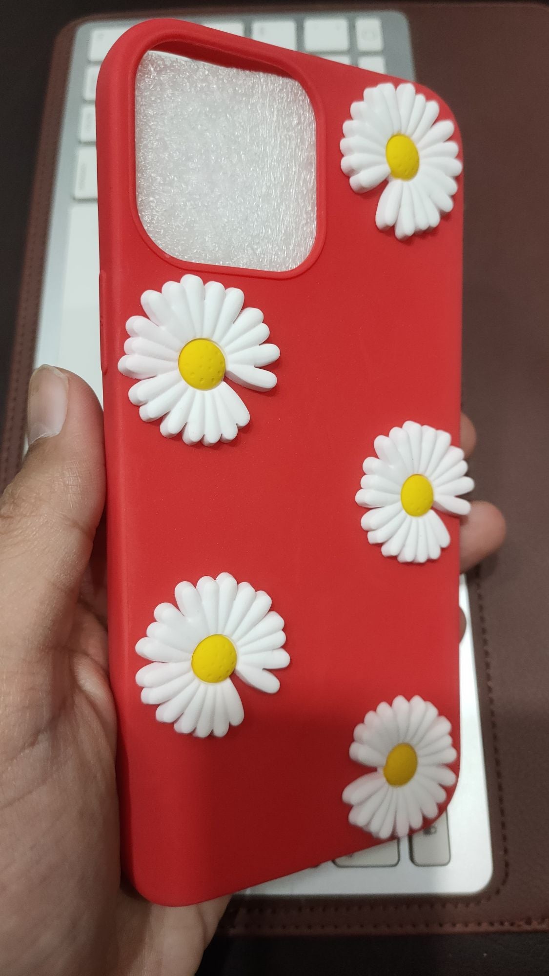 iPhone 13 Pro Max Liquid Silicone 3D Flowers Fancy Back Cover