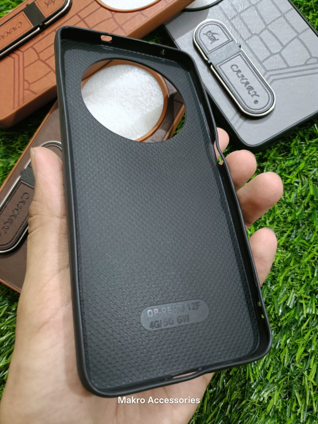 Oppo Reno 12F Soft Silicone Leather Design Dual Kickstand Back Cover