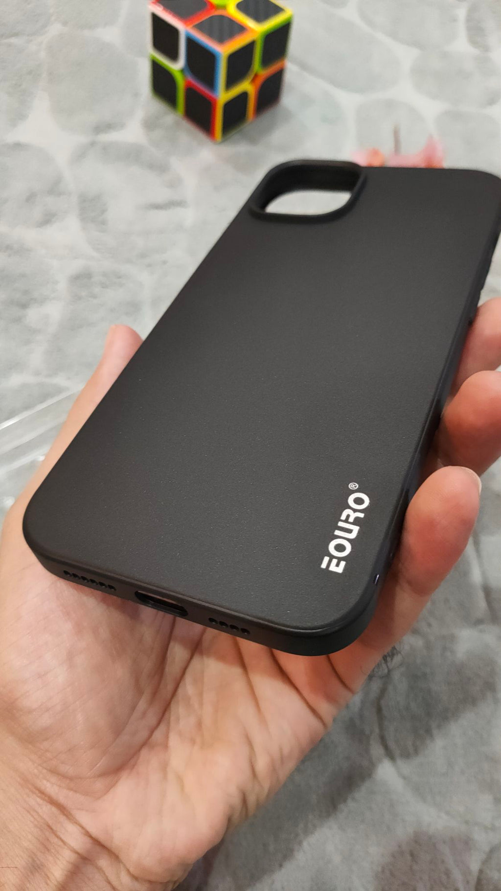EOURO iPhone 15 Plus Max Matte Black Camera Protection Silicone Case