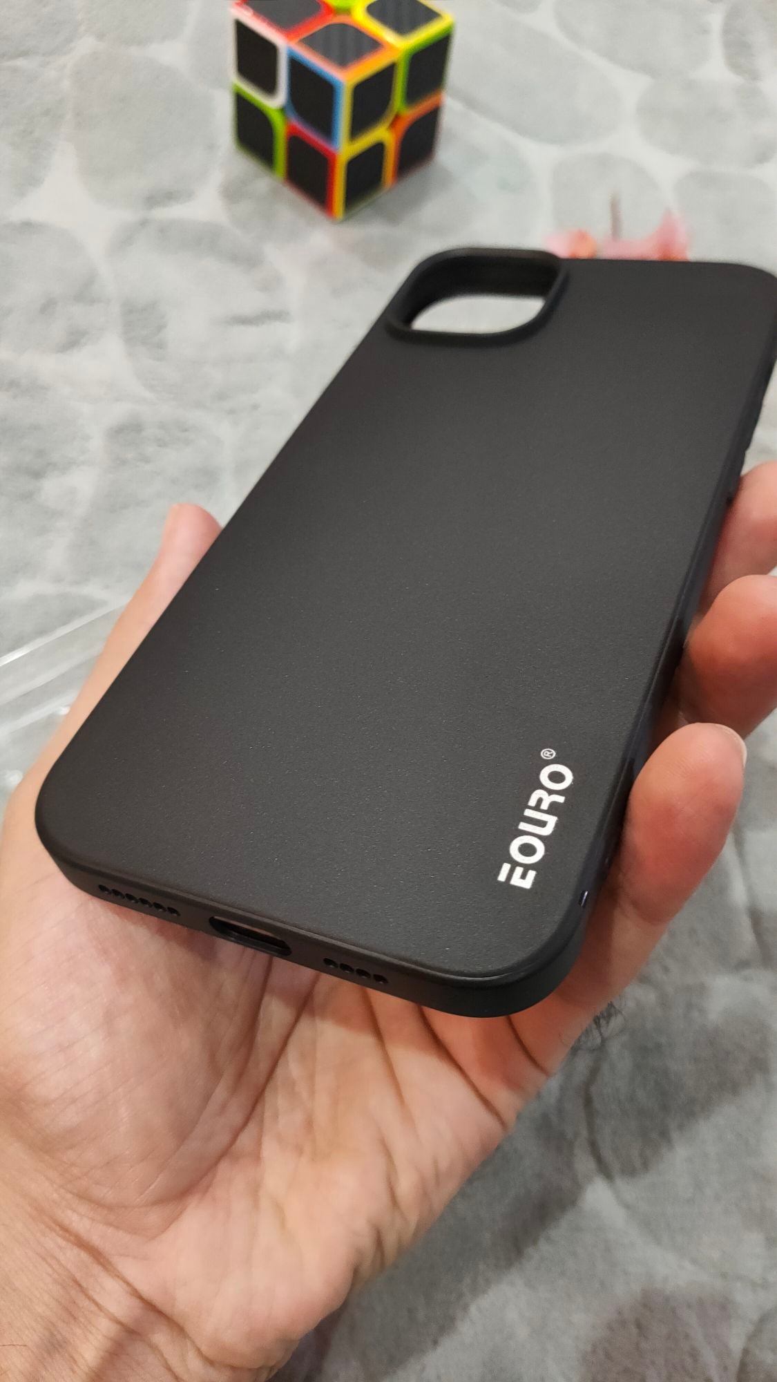 EOURO iPhone 15 Plus Max Matte Black Camera Protection Silicone Case