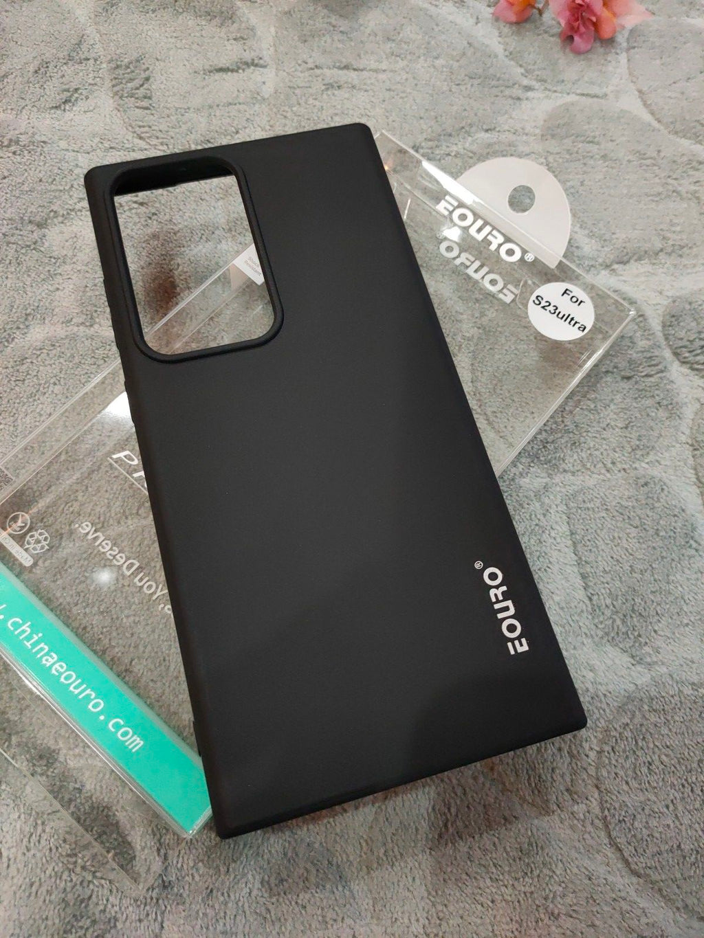 EOURO Samsung S23 Ultra Matte Black Camera Protection Silicone Case