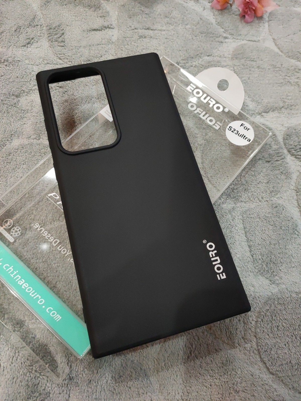 EOURO Samsung S23 Ultra Matte Black Camera Protection Silicone Case
