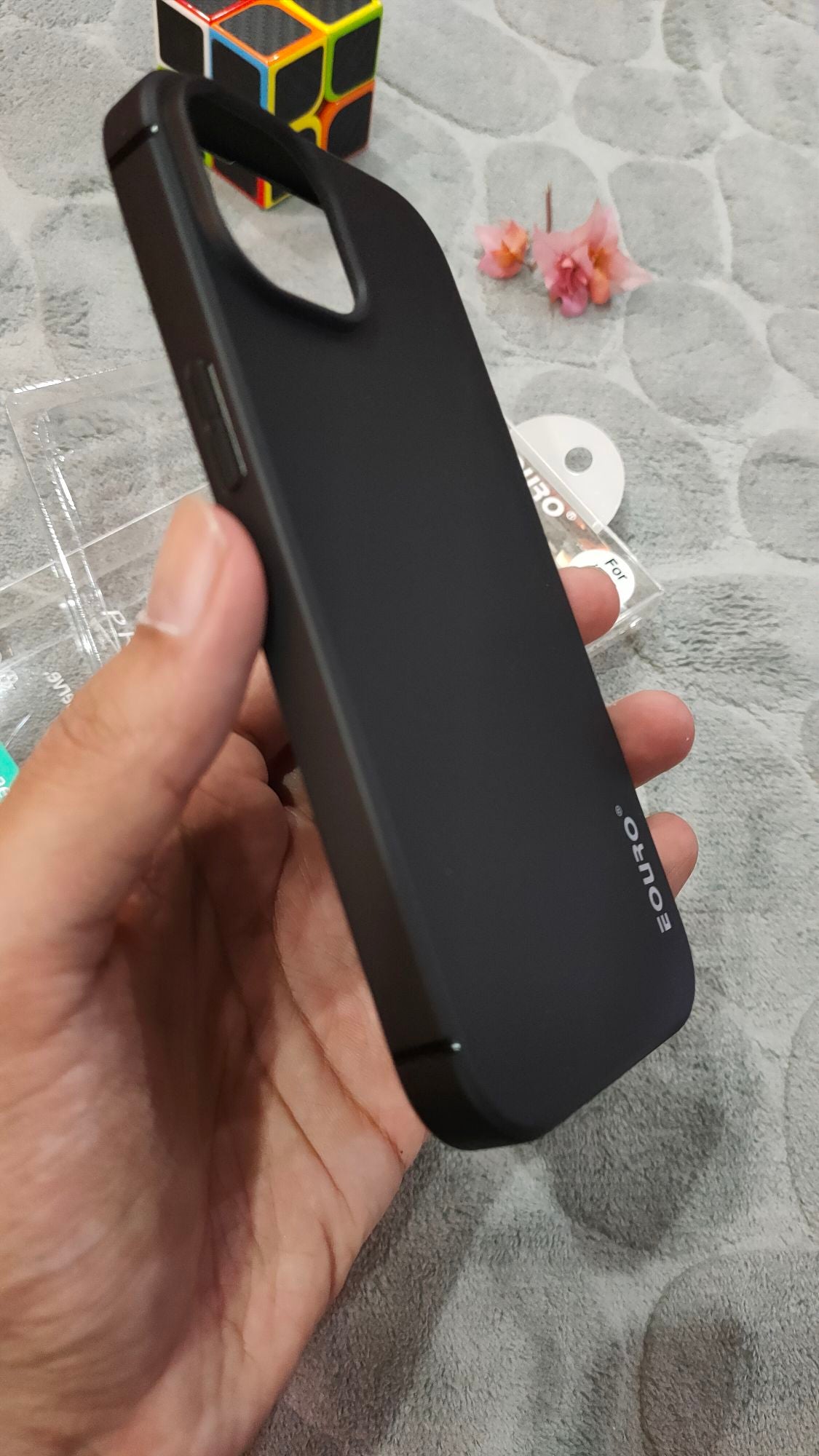 EOURO iPhone 15 6.1 Matte Black Camera Protection Silicone Case