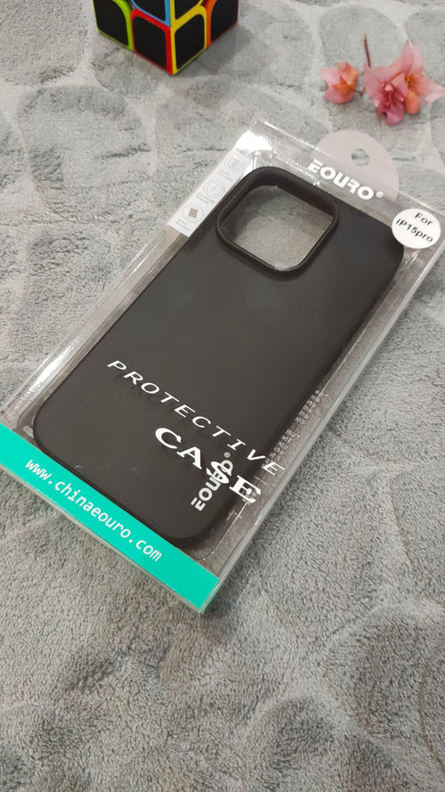 EOURO iPhone 15 Pro Matte Black Camera Protection Silicone Case