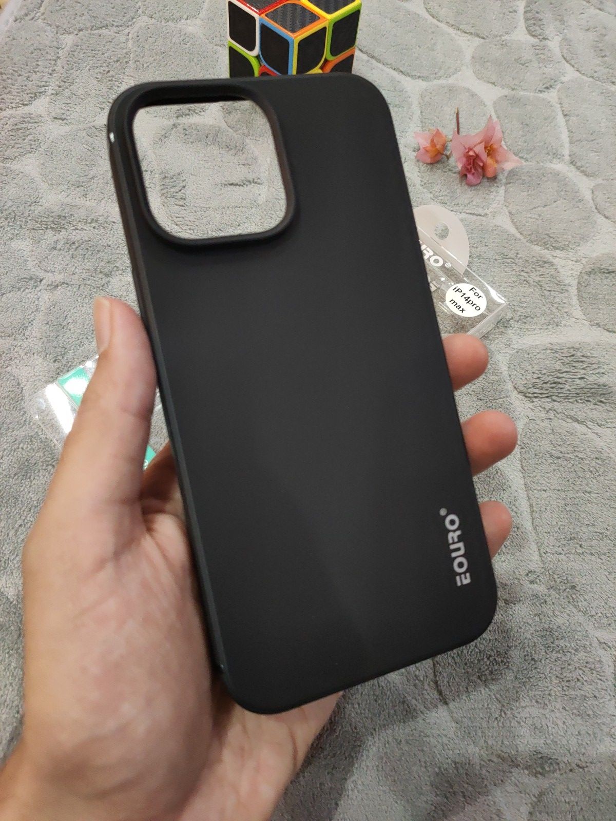 EOURO iPhone 14 Pro Max Matte Black Camera Protection Silicone Case