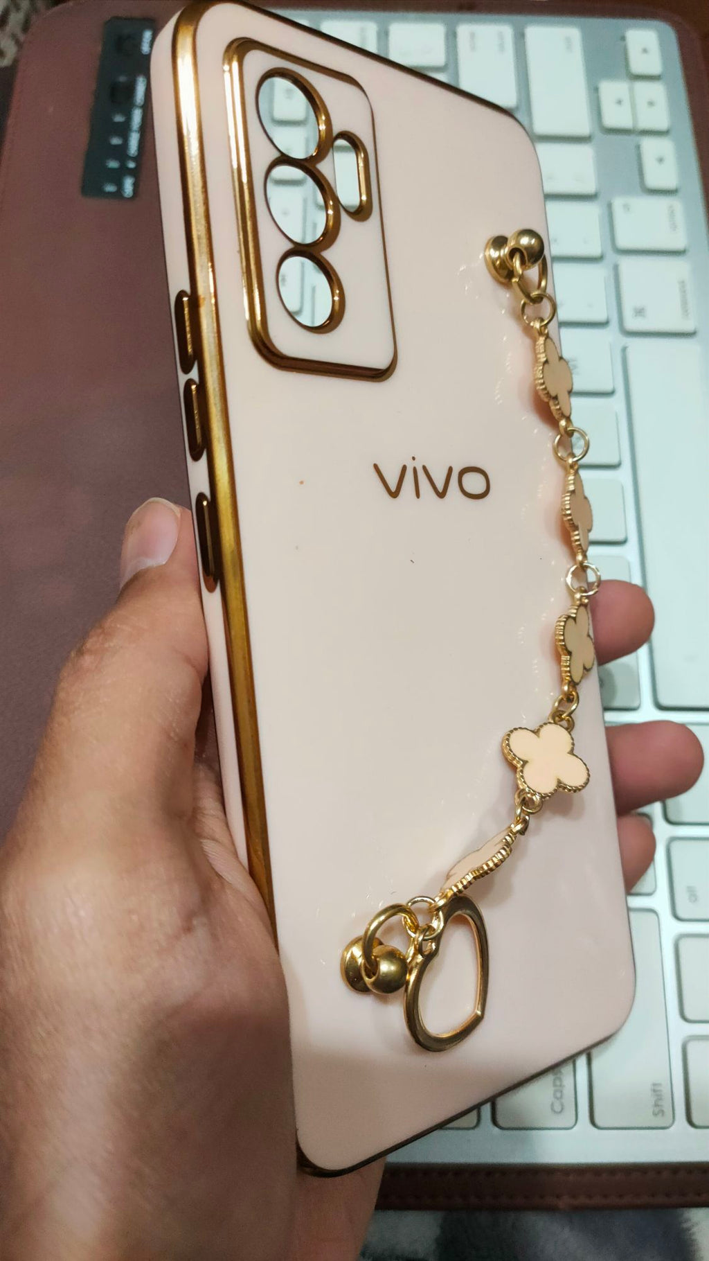 Vivo_V23e Premium Quality Metal Chain Fancy Soft Silicone Back Cover