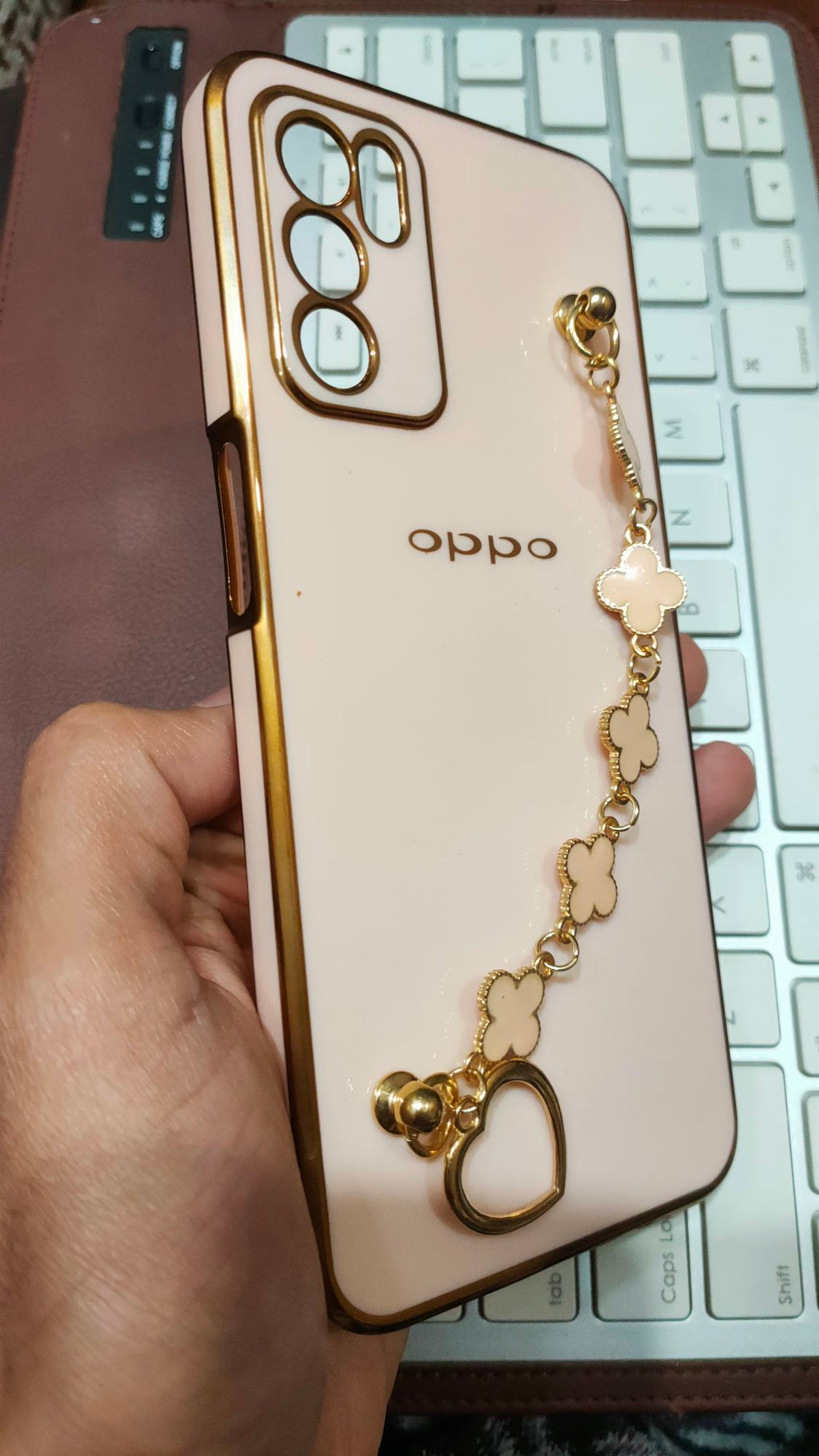 Oppo A16 Premium Quality Fancy Metal Chain Soft Silicone Back Cover