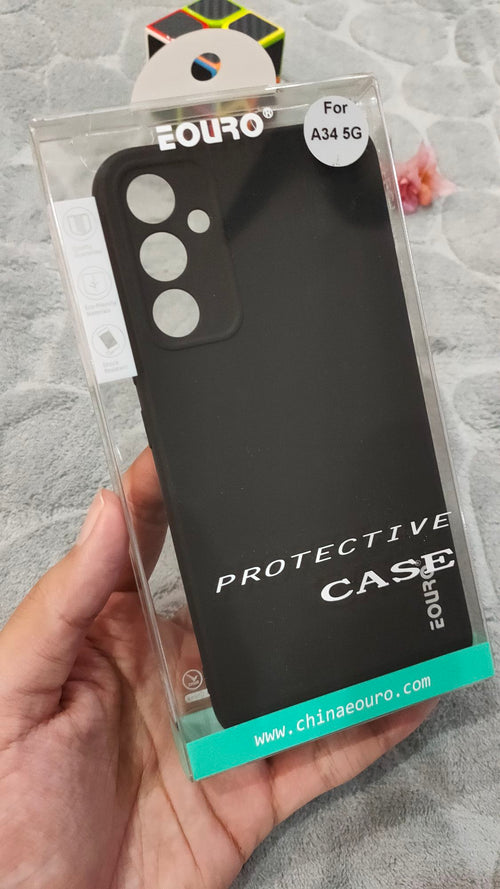 EOURO Samsung A34 5G Matte Black Camera Protection Silicone Case