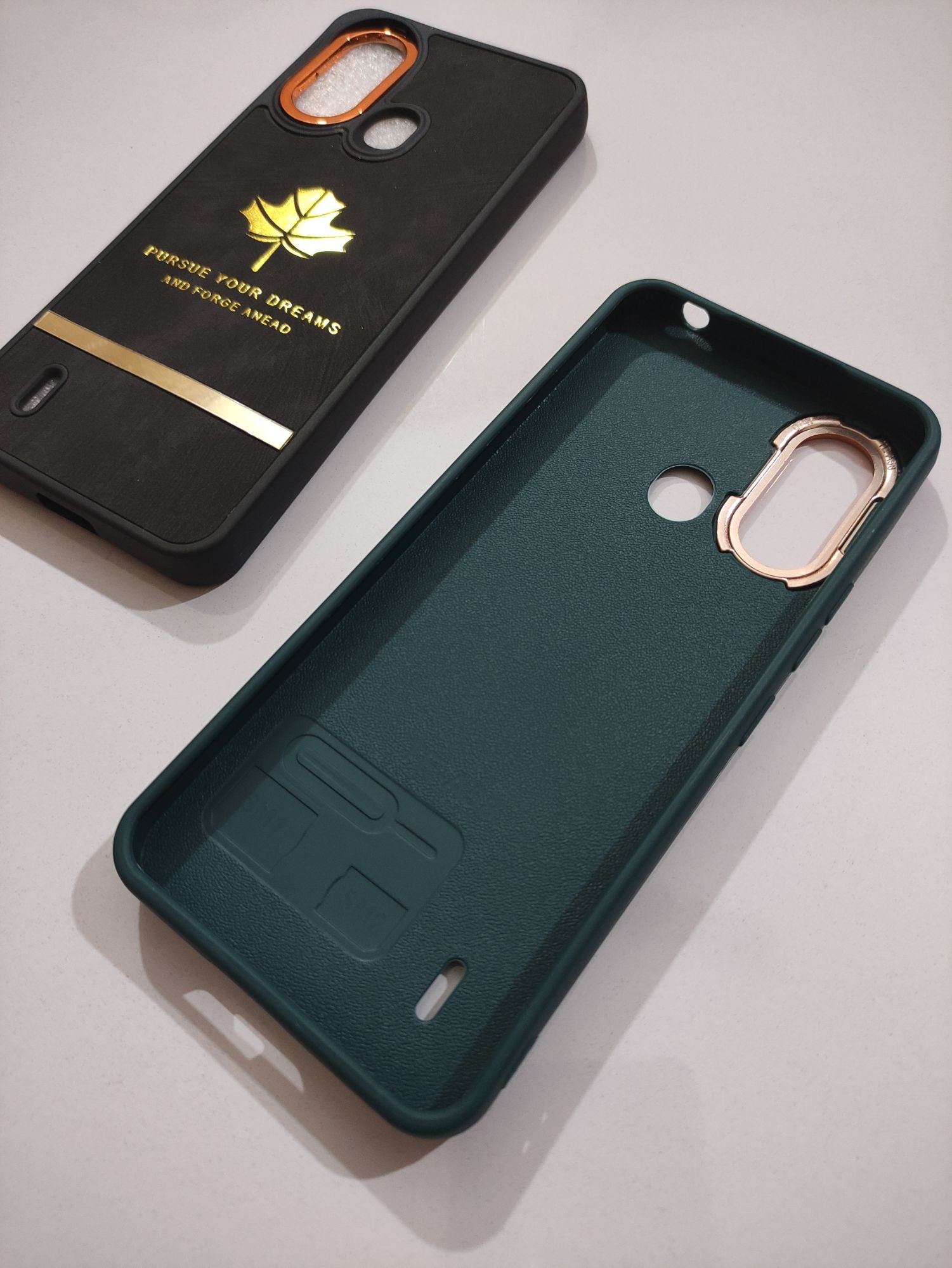 Itel A49 Soft Silicone PU Leather Golden Strip Design Back Cover