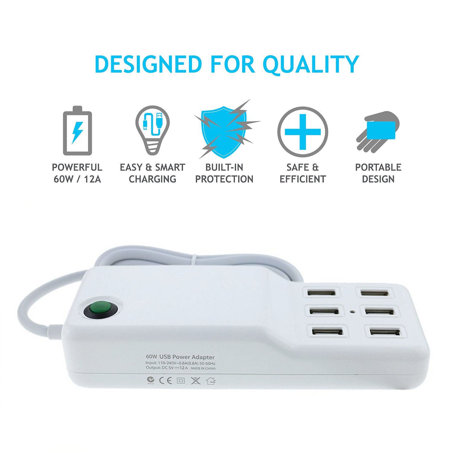 Universal 6 USB Multi-Port Travel Wall Charger Desktop Quick Charging Station