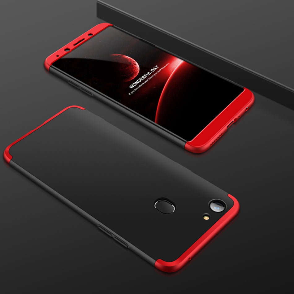 Oppo F7 Shockproof 3 in 1 Full Body 360 Protection Case Cover - Black & Red