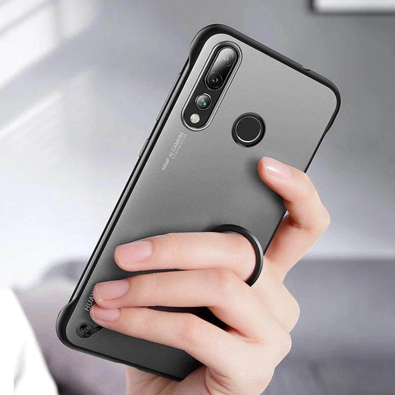 Huawei Y9 Prime 2019 Cover (Pop-up Camera) Luxury Frameless Transparent Matte Back Cover With Finger Ring