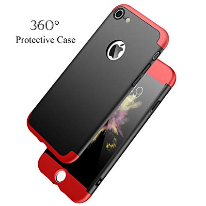 Apple iPhone 7 Shockproof 3 in 1 Full Body 360 Protection Case Cover - Black & Red