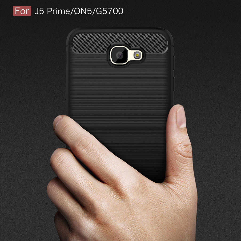 Shockproof Carbon Fiber Brushed Rubber TPU Case Cover for Samsung Galaxy J5 Prime