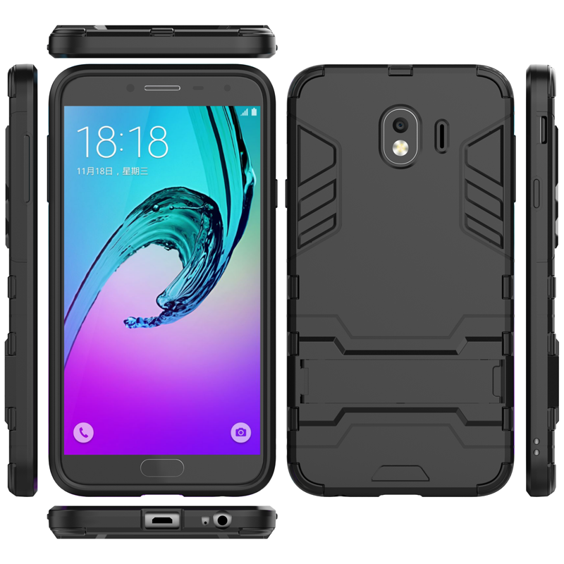 Samsung Galaxy J4 2018 Shockproof Hybrid Kickstand Back Case Cover - Black