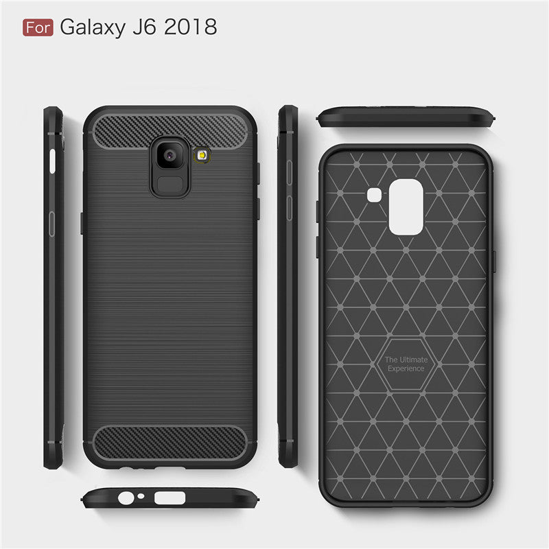 Samsung Galaxy J6 2018 Shockproof Carbon Fiber Rubber Back Cover - Black