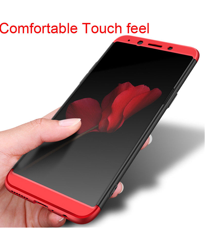 Oppo F5 Shockproof 3 in 1 Full Body 360 Protection Case Cover - Black & Red