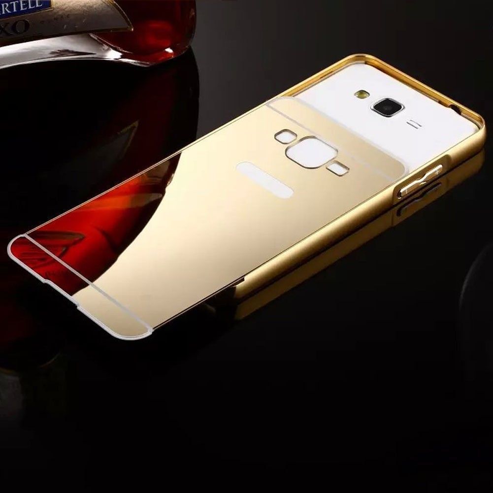 Samsung Galaxy J5 Ultra Thin Metal Bumper Mirror Back Case Cover