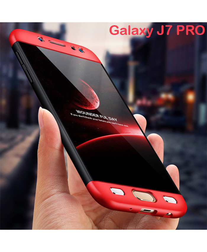 Samsung Galaxy J7 Pro Shockproof 3 in 1 Full Body 360 Protection Case Cover - Black & Red