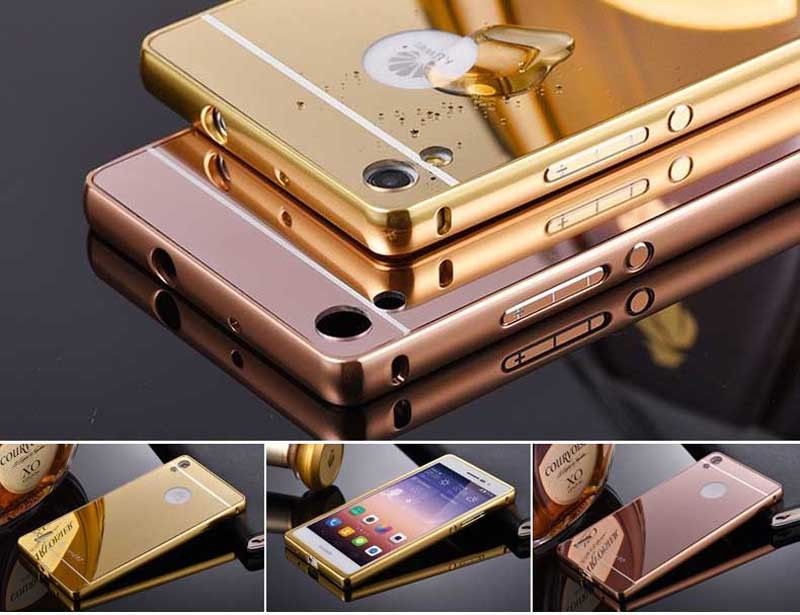 Aluminum Metal Frame Bumper + Mirror Back Case Cover For Huawei Ascend P7