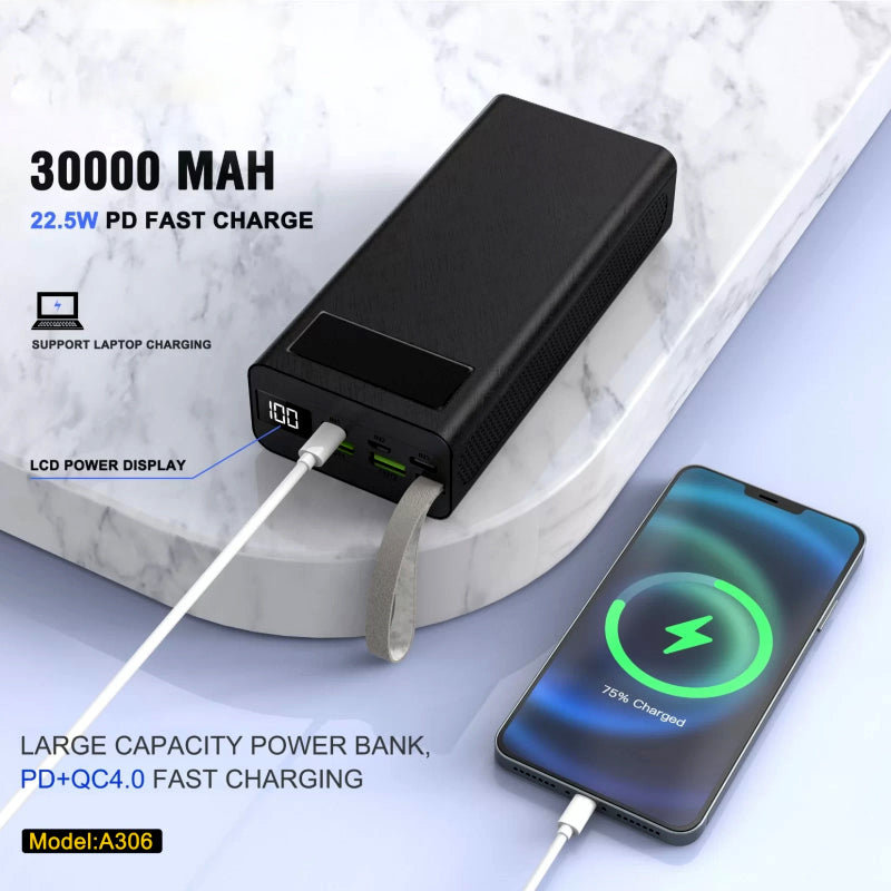ASPOR A306 Big Capacity 30000mAh Power Bank LCD Display 22.5W And 20W PD 
