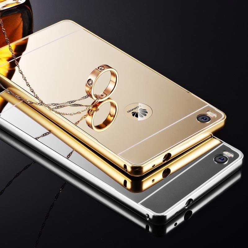 Aluminum Metal Bumper PC Mirror Back Skin Case Cover For Huawei P8