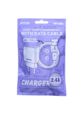 Packaged charger set with data cable on a white background